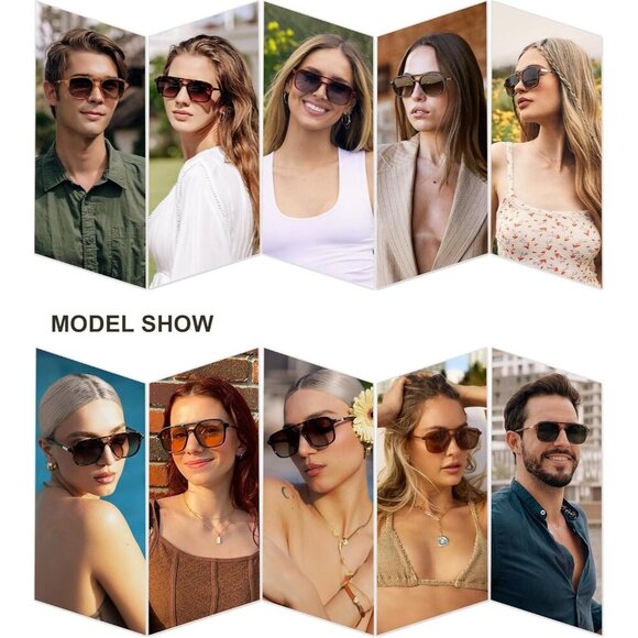 Women\'s Brown Yellow Trendy Rectangle Retro Aviator Sunglasses Elegant Frame